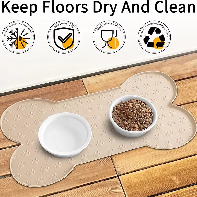 Dog Food Mat Anti-Slip Silicone Thicker Pet Placemat Waterproof Feeder Pad with Raised Edge Puppy Feeding Mats