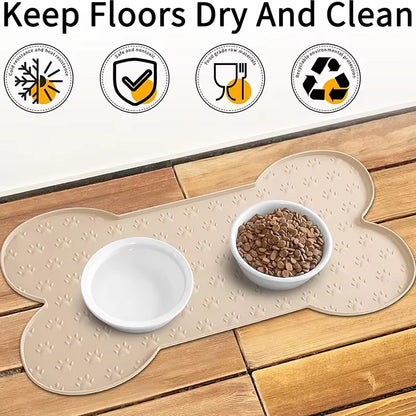 Dog Food Mat Anti-Slip Silicone Thicker Pet Placemat Waterproof Feeder Pad with Raised Edge Puppy Feeding Mats