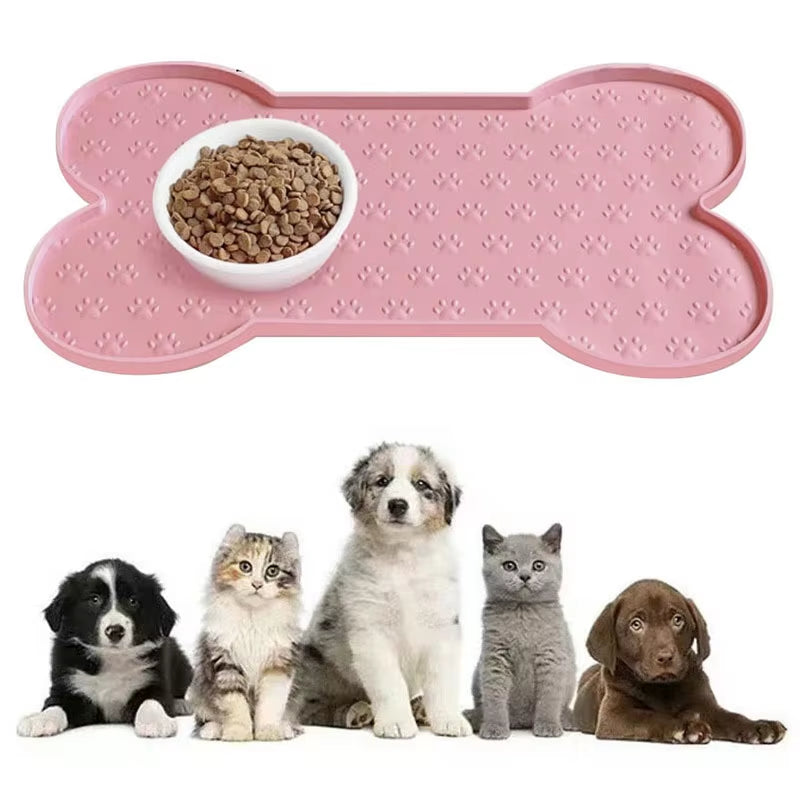 Dog Food Mat Anti-Slip Silicone Thicker Pet Placemat Waterproof Feeder Pad with Raised Edge Puppy Feeding Mats