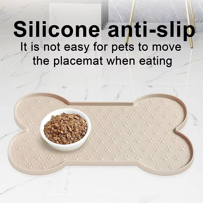 Dog Food Mat Anti-Slip Silicone Thicker Pet Placemat Waterproof Feeder Pad with Raised Edge Puppy Feeding Mats