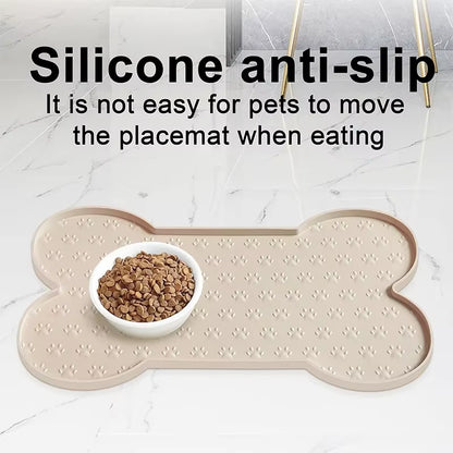 Dog Food Mat Anti-Slip Silicone Thicker Pet Placemat Waterproof Feeder Pad with Raised Edge Puppy Feeding Mats