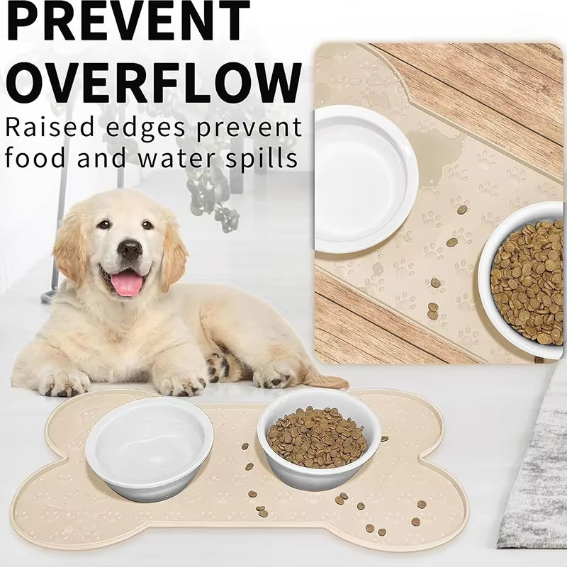 Dog Food Mat Anti-Slip Silicone Thicker Pet Placemat Waterproof Feeder Pad with Raised Edge Puppy Feeding Mats