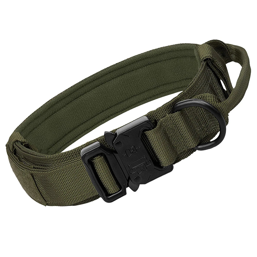 Heavy Duty Tactical Dog Collars with Handle Military Collar with Patch Outdoor Training and Walking for Medium and Large Dogs