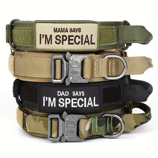 Heavy Duty Tactical Dog Collars with Handle Military Collar with Patch Outdoor Training and Walking for Medium and Large Dogs