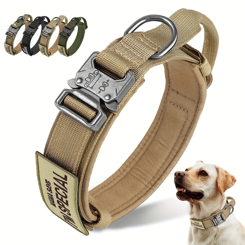 Heavy Duty Tactical Dog Collars with Handle Military Collar with Patch Outdoor Training and Walking for Medium and Large Dogs