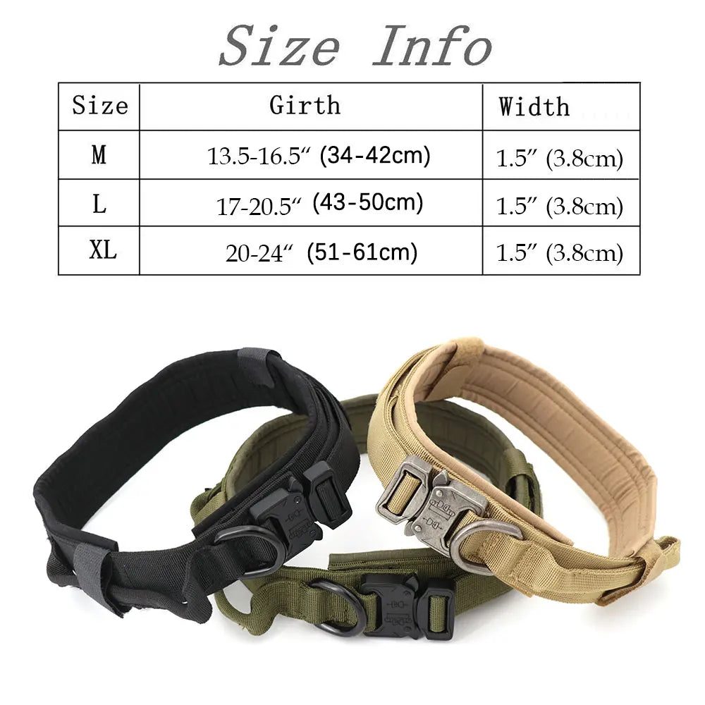 Heavy Duty Tactical Dog Collars with Handle Military Collar with Patch Outdoor Training and Walking for Medium and Large Dogs