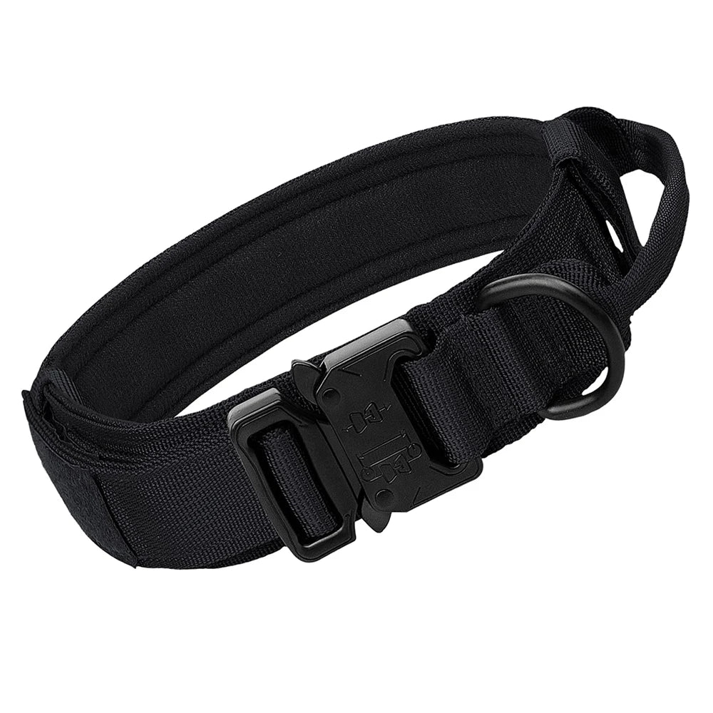 Heavy Duty Tactical Dog Collars with Handle Military Collar with Patch Outdoor Training and Walking for Medium and Large Dogs