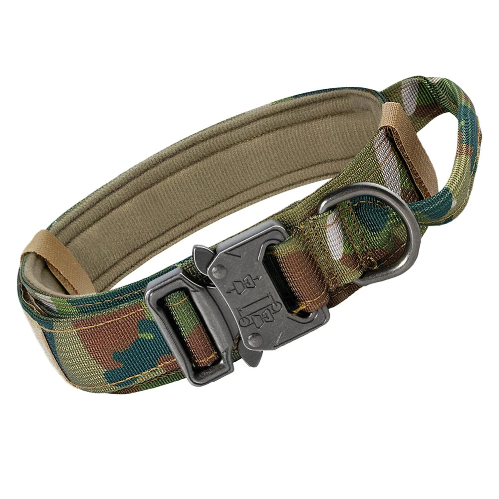 Heavy Duty Tactical Dog Collars with Handle Military Collar with Patch Outdoor Training and Walking for Medium and Large Dogs