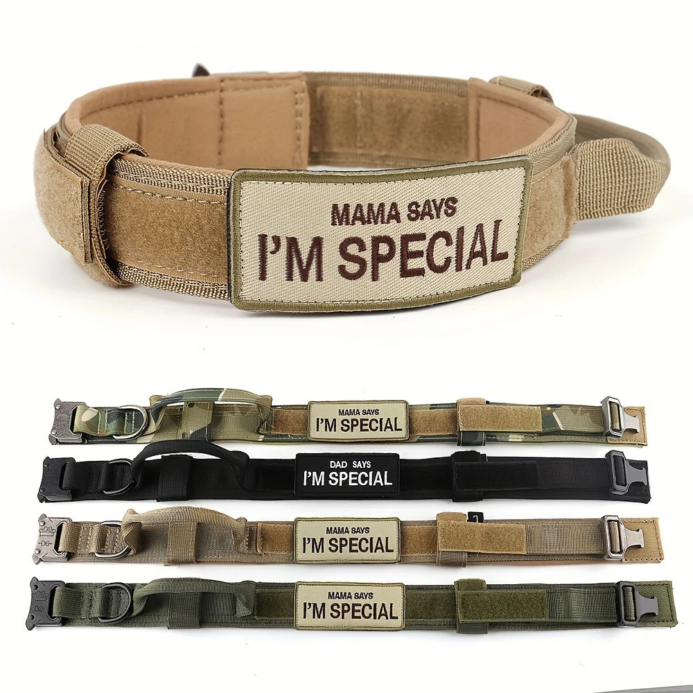 Heavy Duty Tactical Dog Collars with Handle Military Collar with Patch Outdoor Training and Walking for Medium and Large Dogs